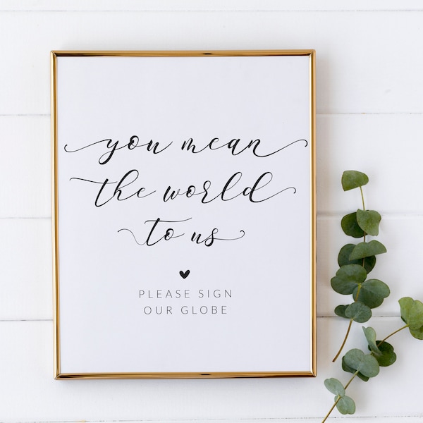 You Mean the World To Us Sign - Please Sign Our Globe - Wedding Sign Printable - Wedding Globe Guest Book Sign - Travel Themed Wedding Sign