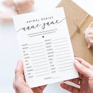 Animal Babies Game Printable - Name the Animal Baby Game - Baby Shower Activity - Baby Animal Name Game - Black and White Party Games