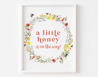 A Little Honey is on the Way - Bee Baby Shower - Printable 8x10 Sign - Wildflowers and Bees Baby Shower - Bee Themed Baby Shower Decorations