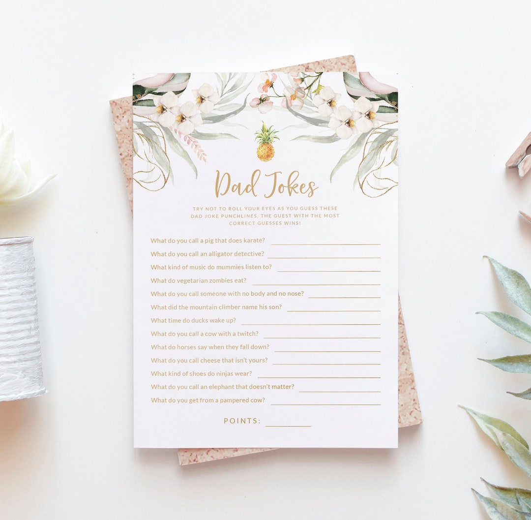 Dad Jokes Baby Shower Game With Answer Key Aloha Baby Printable Baby