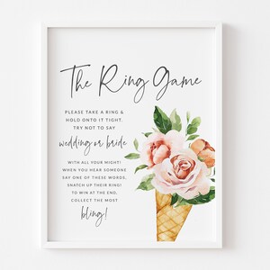 Put A Ring On It Bridal Shower Game – 100 Fake Rings With Wooden Sign, Rustic Floral Theme (Rose Gold)