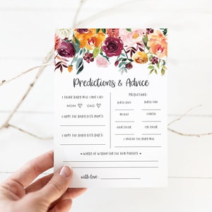 Carte de prédictions et de conseils pour la baby shower d'automne - Prédictions de bébé à imprimer - Carte de conseils et de voeux pour la baby shower d'automne - thème citrouille