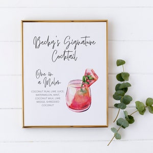 Geburtstags-Cocktail-Schild - Geburtstagsdekoration für Erwachsene - Wassermelonen-Cocktail-Schild - Aquarell Getränkeschild - Geburtstagsparty