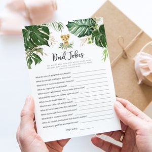 Lion Baby Shower - Printable Dad Jokes Game with Answer Key - Safari Animals Baby Shower - Dad Jokes Quiz Game - Jungle Baby Shower Theme