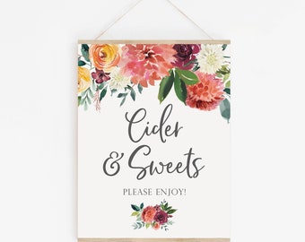 Apple Cider Party Sign - Cider and Sweets Table Sign - Fall Dessert Table Decor - Autumn Sweets Table Printable - Hot Apple Cider Bar Sign