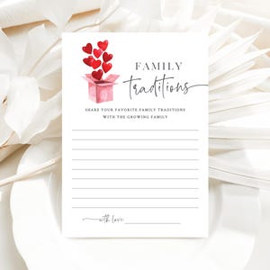 Carte d'idées traditions familiales - Baby shower pour la Saint-Valentin - Baby shower sur le thème du coeur - Jeu à imprimer - Activités amusantes pour baby shower
