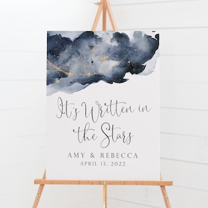 Navy Blue Written in the Stars Wedding Welcome Poster - Printable Welcome Sign - Celestial Engagement Party Welcome - Night Sky Theme