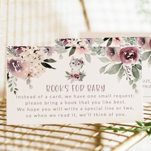 Carte de demande de livres pour bébé - Apportez un livre - Baby shower sur le thème des chats - Baby shower à la lavande - Cartes d'invitation pour baby shower