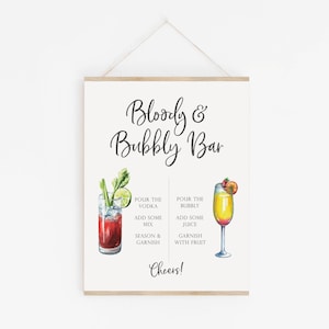 Bloody and Bubbly Bar Sign - Bloody Mary Bar - Mimosa Bar Sign - Bubbly Bar Printable - Watercolor Cocktail Sign - Party Cocktail Printable