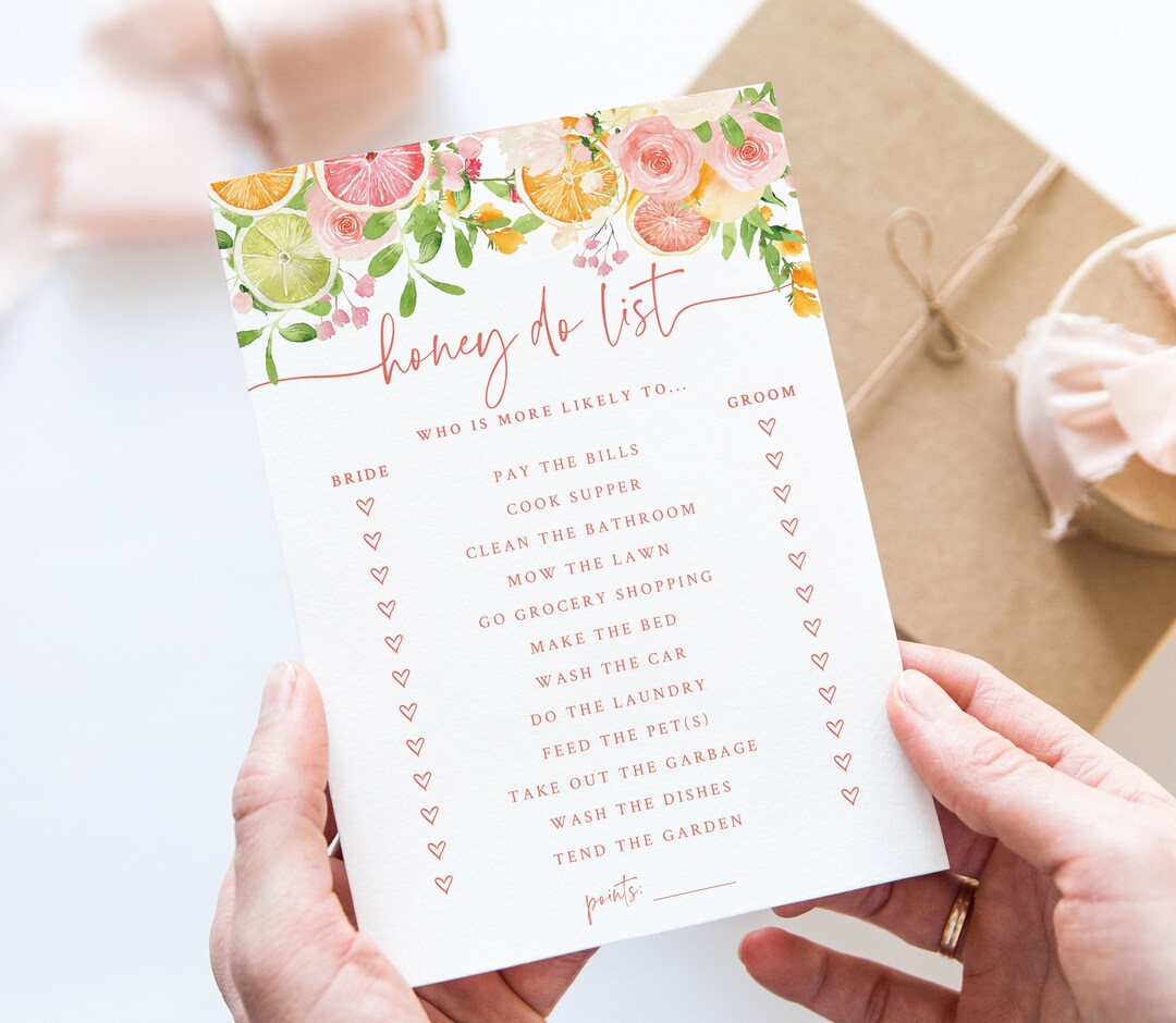 Citrus Bridal Shower Trivia Game Printable Bride or Groom Quiz Game