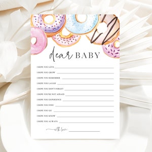 Dear Baby Cards - Baby Shower con ciambelle e pannolini - Biglietti stampabili 5x7 - Auguri per il bambino - Baby Shower a tema ciambella - Messaggio per la pancia