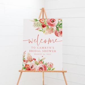 Strawberry Bridal Shower Welcome Sign - Printable Welcome Poster - Summer Bridal Brunch Signage - Strawberry Party Decorations - Floral Sign