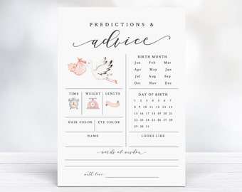 Baby Girl Prediction Card Printable - Girl Baby Shower Predictions and Advice Card - Guess the Baby's Due Date Game Card - Baby Guess Sheet