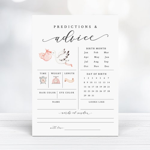 Baby Girl Prediction Card Printable Girl Baby Shower - Etsy Australia