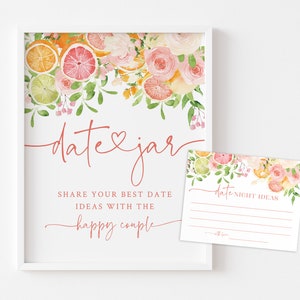 Citrus Date Jar Sign and Cards - Main Squeeze Bridal Shower Activity - 8x10 Sign and 5.5x4.25 Cards - Date Night Ideas - Date Idea Cards