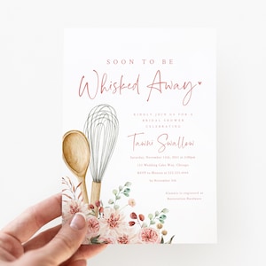 Kitchen Themed Bridal Shower Invitation - Whisked Away Bridal Shower Theme - Printable 5x7 Invitation - Pink Floral Bridal Shower Invite