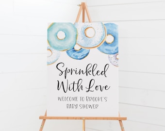 Sprinkled With Love Baby Shower Welcome Sign Printable - Donut Themed Baby Sprinkle Welcome Poster - Blue Boys Baby Sprinkle Decorations