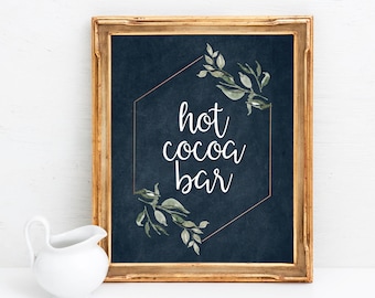 Hot Cocoa Bar Sign - Minimalist Botanical Wedding Decor - Navy Winter Wedding Decor - Hot Chocolate Bar Printable - Hot Cocoa Printable Sign