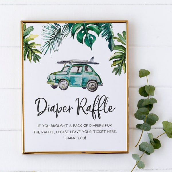 Diaper Raffle Sign - Surf Baby Shower Decorations - Beach Theme Baby Shower - Baby on Board Shower Signage - Vintage Surf Party Signs
