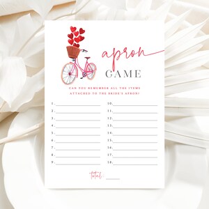 Apron Memory Game - Valentine&#39;s Day Wedding Shower - Printable 5x7 Apron Game - February Bridal Shower - Kitchen Theme - Kiss the Miss