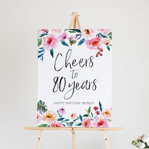 Proost op 80 jaar teken - bord 80e verjaardag - decor 80e verjaardag - aangepast verjaardagsbord - bloemen verjaardagsbord - 80e verjaardag poster