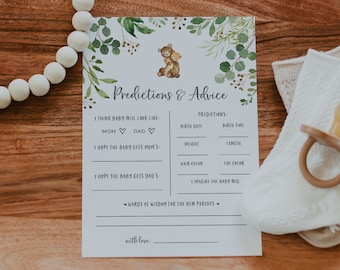 Tarjetas de predicciones y consejos para baby shower de osos - Descarga de tarjetas de predicciones para bebés - Tarjeta de consejos para baby shower de osos de bosque para imprimir - Juego de osos