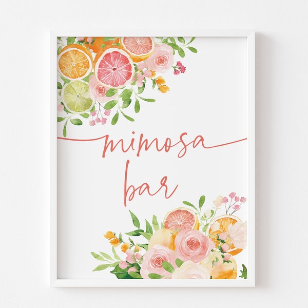 Citrus Bridal Shower Mimosa Bar Sign - Printable 8x10 Sign - Bright Citrus Themed Wedding Shower - Mimosa Station Sign - Bridal Shower Bar