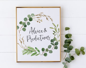 Advice and Predictions Sign - Gender Neutral Greenery Baby Shower Signage - Eucalyptus Baby Shower Decor - Baby Predictions Sign Printable