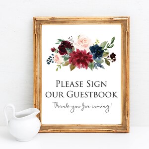 Please Sign Our Guestbook - Burgundy Wedding Decor - Burgundy and Navy Wedding - Guest Book Wedding Sign - Wedding Guest Book Signage