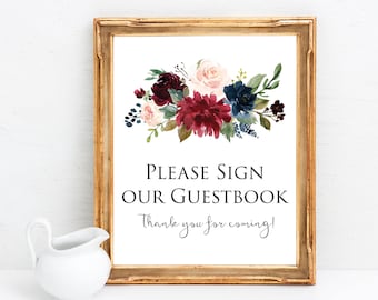 Please Sign Our Guestbook - Burgundy Wedding Decor - Burgundy and Navy Wedding - Guest Book Wedding Sign - Wedding Guest Book Signage