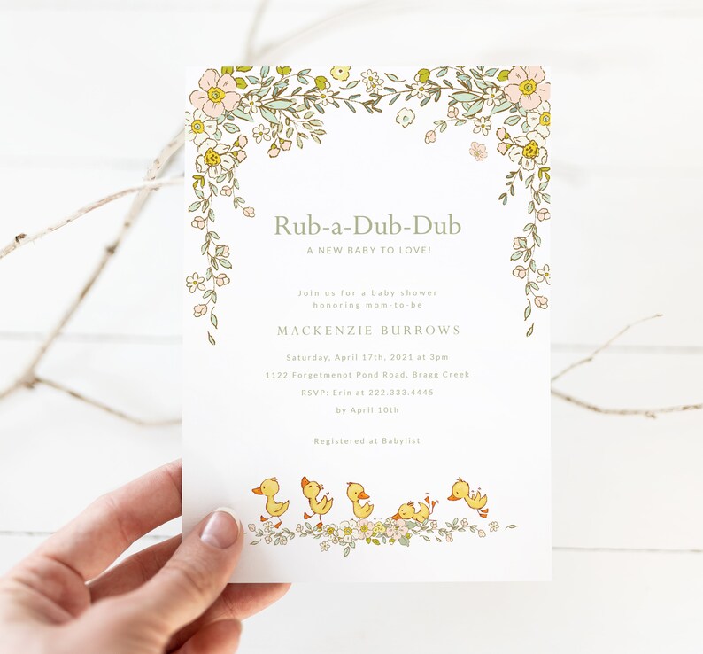 Spring Duckling Baby Shower Invitation - Spring Babies Shower Invite - Nursery Rhyme Baby Shower - Duck Baby Shower Invitation Printable image 4
