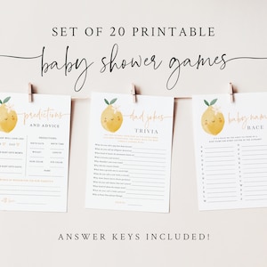 Lemon Baby Shower Game Bundle - 20 Printable 5x7 Games - Mommy&#39;s Main Squeeze Baby Shower - Citrus Baby Shower Games Package - Lemon Theme