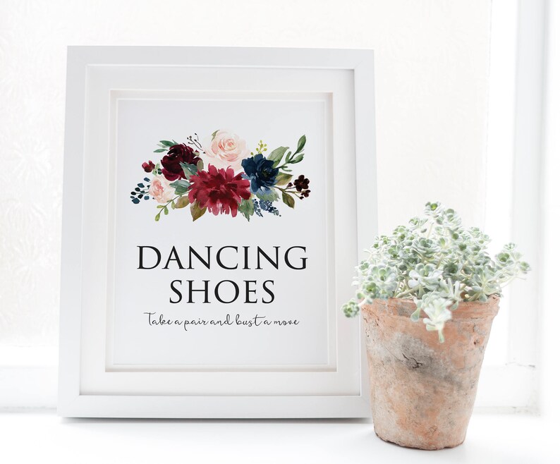 Dancing Shoes Sign for Wedding Burgundy Navy Greenery Etsy