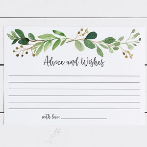 Tarjeta imprimible con consejos y deseos para baby shower - Baby Shower de género neutro de Greenery - Tarjetas de consejos imprimibles - Tarjeta de palabras de sabiduría para descargar