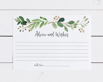 Baby Shower Advice and Wishes Card Printable - Greenery Gender Neutral Baby Shower - Printable Advice Cards - Words of Wisdom Card Download