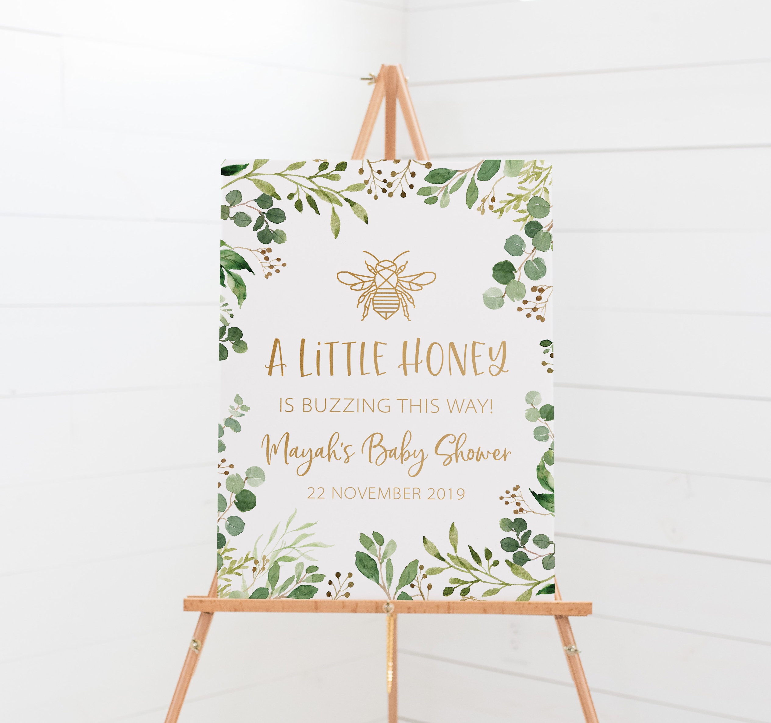 Bee Baby Shower - A Little Honey is on the Way - Gender Neutral Baby Shower Decor - Greenery Baby Shower Welcome Sign - A Baby is Buzzing