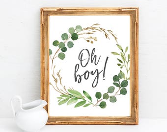 Decorazione per baby shower Oh Boy - Cartello per baby shower Oh Boy - Decorazioni per baby shower Greenery - Decorazione per baby shower Eucalyptus - Decorazioni Oh Boy
