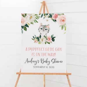Mädchen Baby Shower Willkommensschild - Kätzchen Baby Shower - Katzen Thema Baby Shower - Willkommen Poster - Baby Tiere Baby Shower - Frühling Baby Shower