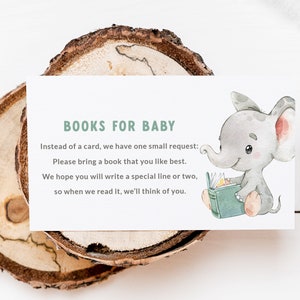 Kaart olifantenboeken voor baby - afdrukbare inlegvellen voor boekverzoeken - babybibliotheek - babyshower met verhalenboekthema - dieren en boeken