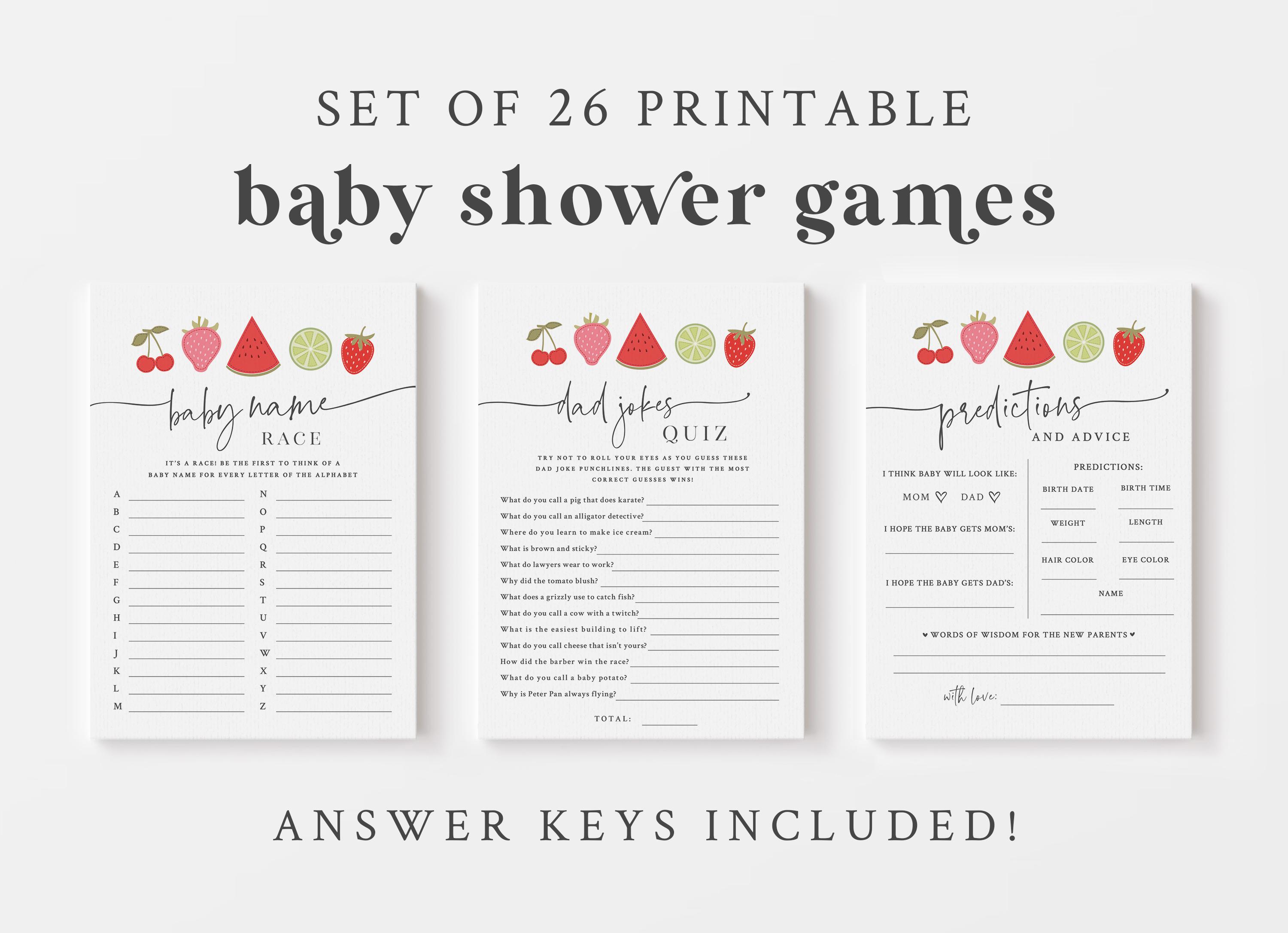 Fruit Themed Baby Shower Game Bundle Tutti Frutti Cutie Baby