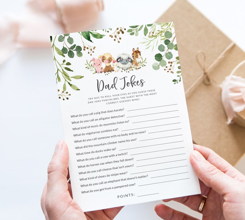 Baby Shower Dad Jokes Game With Answer Key Farm Themed Baby Etsy