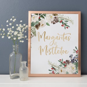 Margaritas and Mistletoe Party Sign - Christmas Party Margaritas Sign - Winter Party Decorations - Christmas Printable - Holiday Party Bar