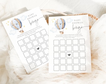 Baby Shower Bingo - Blue Hot Air Balloon Baby Shower - Printable 5x7 Bingo Cards - Gift Opening Bingo Game - Adventure Awaits Baby Shower