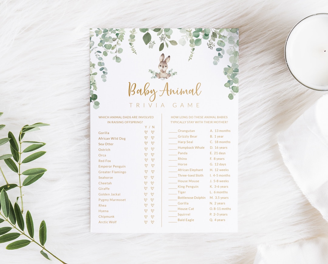Baby Shower Animal Trivia Game - Mom and Baby Animal Game - Animal Dads ...