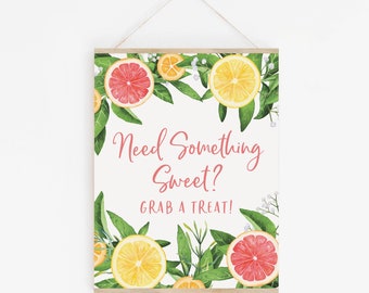 Dessert Table Sign - Citrus Bridal Shower Decorations - Sweets Table Sign - Need Something Sweet, Grab a Treat - Summer Bridal Shower Decor