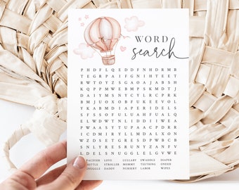 Baby Shower Word Search Game - Hot Air Balloon Themed Baby Shower - Printable 5x7 Word Search - Up Up and Away Adventure Themed Baby Shower