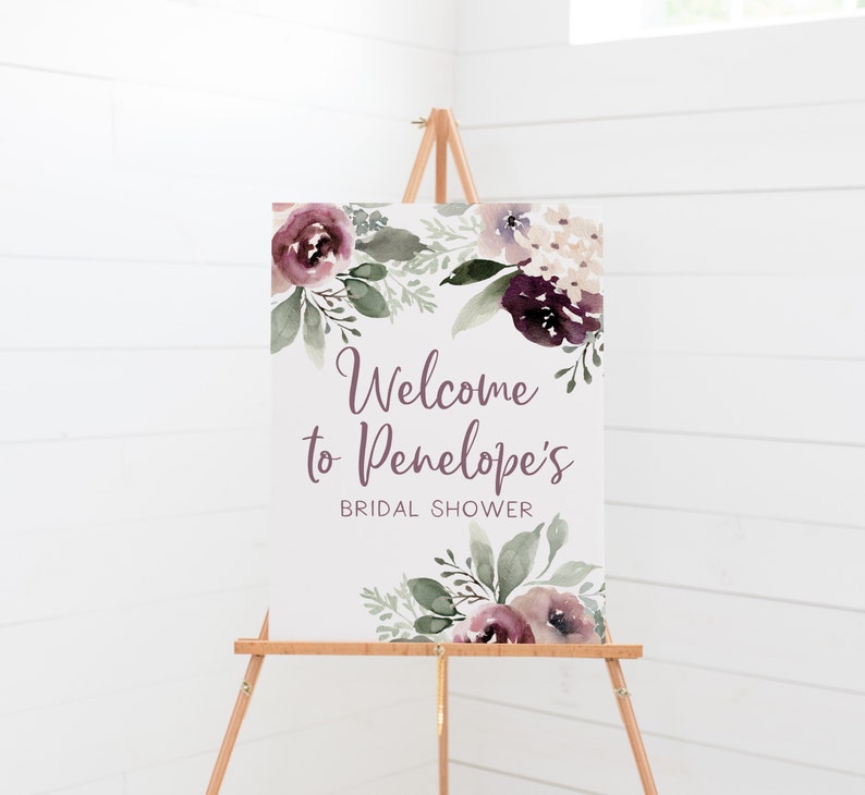 Purple Bridal Shower Decor - Custom Welcome Sign - Silver Sage and ...