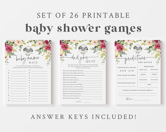 Little Lamb Baby Shower Game Bundle - Pink Floral Farm Baby Shower Games - Package of 26 Printable Games & Activities - Sheep Baby Shower