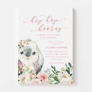 Babypartyeinladung Hasen - Printable Invite - Rosa Mädchen-Babyparty-Einladung - Frühlings-Babyparty-Einladung - Ostern-Babyparty
