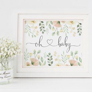 Spring Baby Shower Decorations - Oh Baby Sign - Pastel Floral Baby Shower Printable - Neutral Baby Shower Signage - Tea Party Baby Shower